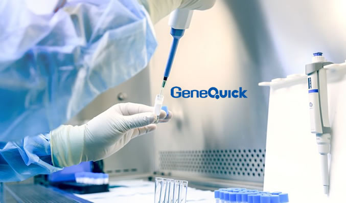 The image shows a laboratory scene. Scientists or researchers, wearing protective clothing and gloves, are working with laboratory equipment like pipettes and sample racks, conducting biology experiments.